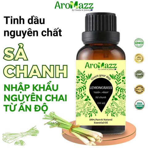 Set Tinh Dầu Thiên Nhiên AroMazz 100% Nguyên Chất Nhập Khẩu Ấn Độ - Bộ 6 Mùi Cao Cấp: Gỗ Đàn Hương, Ngọc Lan Tây, Sả Chanh và Hương Thơm Giúp Thư Giãn