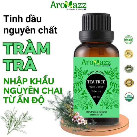 Set Tinh Dầu Thiên Nhiên AroMazz 100% Nguyên Chất Nhập Khẩu Ấn Độ - Bộ 6 Mùi Cao Cấp: Gỗ Đàn Hương, Ngọc Lan Tây, Sả Chanh và Hương Thơm Giúp Thư Giãn