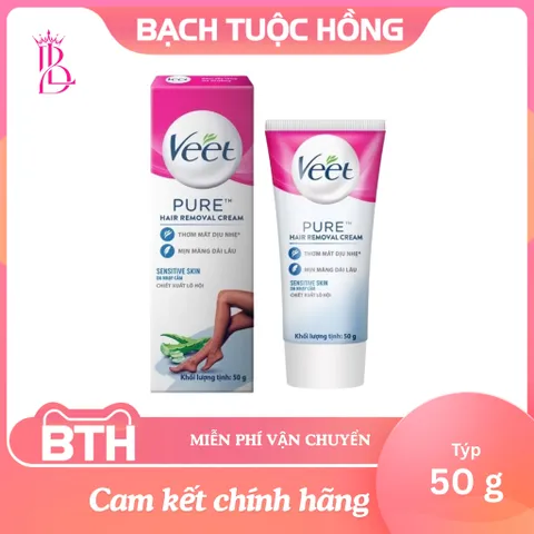 Kem Tẩy Lông Veet Pure Dành Cho Da Nhạy Cảm 50g - Tẩy Lông Nhanh Chóng, Dưỡng Ẩm, Không Kích Ứng