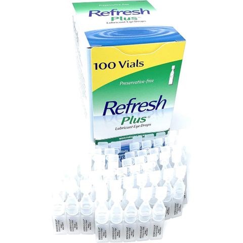 Nước mắt nhân tạo REFRESH PLUS 100 tuýp - Dưỡng ẩm và giảm khô mắt, phù hợp cho người đeo kính áp tròng, không chứa chất bảo quản