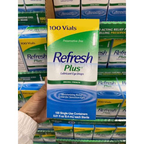 Nước mắt nhân tạo REFRESH PLUS 100 tuýp - Dưỡng ẩm và giảm khô mắt, phù hợp cho người đeo kính áp tròng, không chứa chất bảo quản