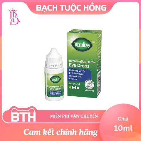 Nước mắt nhân tạo Vizulize Hypromellose 10ml - Giải Quyết Khô Mỏi Mắt, Dưỡng Ẩm Sâu, Phù Hợp Khi Đeo Kính Áp Tròng