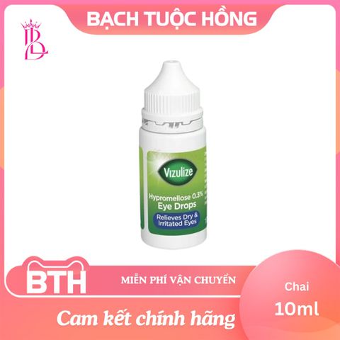 Nước mắt nhân tạo Vizulize Hypromellose 10ml - Giải Quyết Khô Mỏi Mắt, Dưỡng Ẩm Sâu, Phù Hợp Khi Đeo Kính Áp Tròng