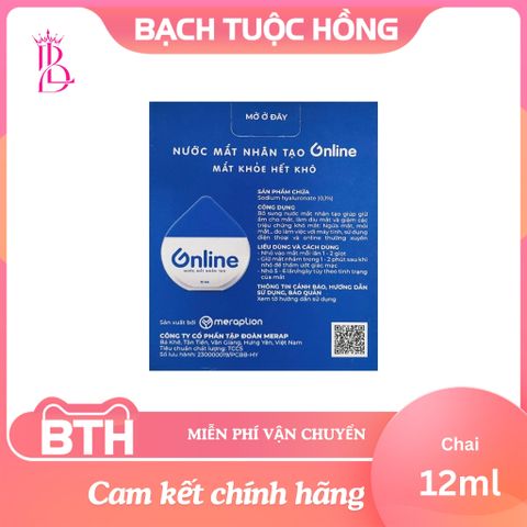 Dung dịch nước mắt nhân tạo Online Meraplion 12ml - Cấp ẩm, làm dịu mắt, giảm khô rát và mỏi mắt hiệu quả