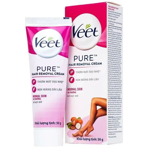 Kem Tẩy Lông Veet Pure Dành Cho Da Thường 50g - Hiệu Quả 3-6 Phút, Dưỡng Ẩm Bơ Hạt Mỡ, Tặng Que Tẩy Lông
