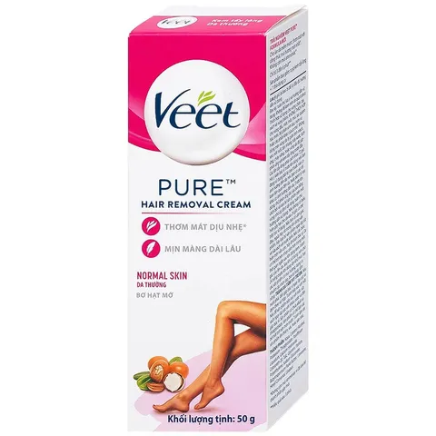 Kem Tẩy Lông Veet Pure Dành Cho Da Thường 50g - Hiệu Quả 3-6 Phút, Dưỡng Ẩm Bơ Hạt Mỡ, Tặng Que Tẩy Lông