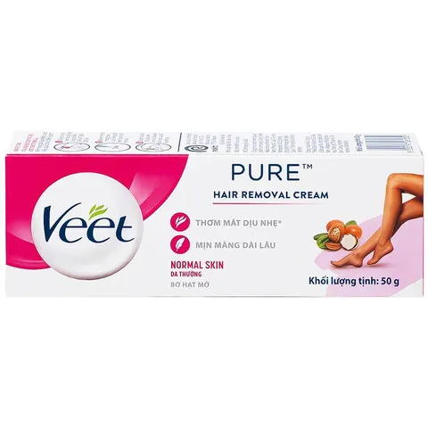 Kem Tẩy Lông Veet Pure Dành Cho Da Thường 50g - Hiệu Quả 3-6 Phút, Dưỡng Ẩm Bơ Hạt Mỡ, Tặng Que Tẩy Lông