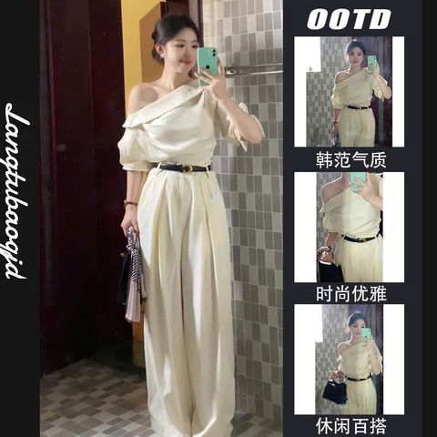 Áo Sơ Mi Trễ Vai Cao Cấp Mùa Thu Kem - Thời Trang Nữ Đẹp Thoải Mái, Chất Liệu Polyester, Size M (45-50 kg)