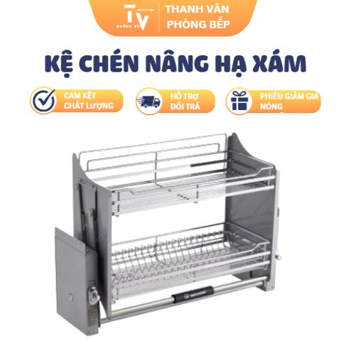 Kệ Chén Nâng Hạ Xám Cao Cấp - Kệ Để Bát Đĩa Inox Sang Trọng, Tiện Lợi Cho Nhà Bếp (TV1206)