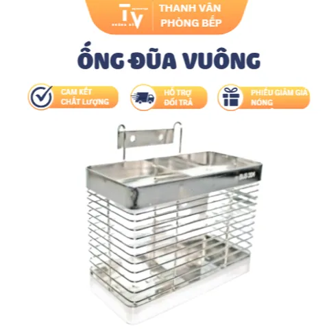 Ống Đũa Vuông Inox Cao Cấp - Dụng Cụ Nhà Bếp Chắc Chắn và Đẹp Mắt, Hỗ Trợ Thực Phẩm An Toàn (TV1176)