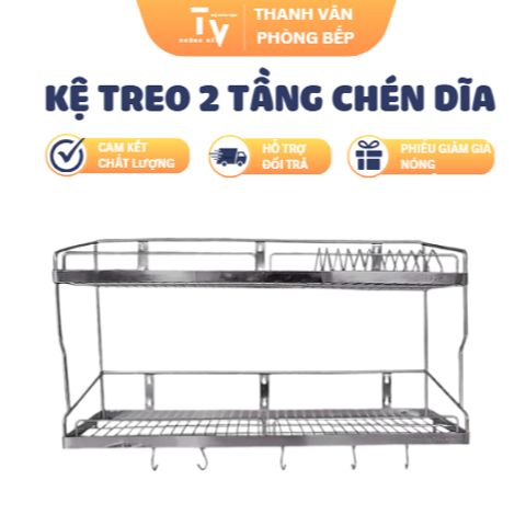 Kệ Treo 2 Tầng Chén Dĩa Inox Cao Cấp - Giải Pháp Tiết Kiệm Không Gian Bếp Thông Minh (TV1160)