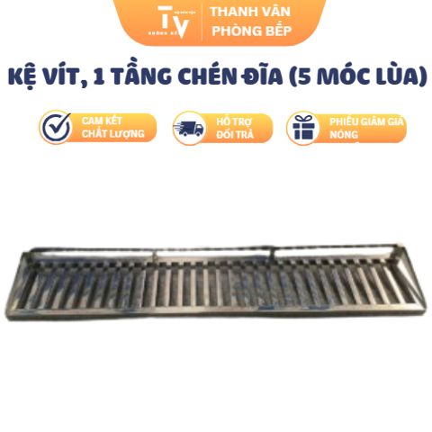 Kệ Vít 1 Tầng Chén Đĩa Inox (5 Móc Lùa) - Giải Pháp Tổ Chức Nhà Bếp Tiện Lợi Cho Gia Đình Bạn (TV1149)