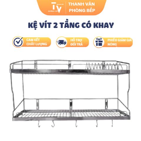 Kệ Vít 2 Tầng Có Khay - Kệ Đựng Gia Dụng Nhà Bếp Bằng Inox, Thiết Kế Tiện Dụng và Sang Trọng (TV1153)