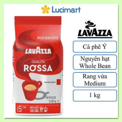 Cà phê Ý Lavazza Rossa nguyên hạt Whole Bean gói 1kg [Hàng Mỹ]