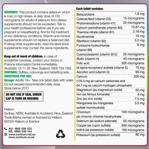 Vitamin Centrum Advance 50+ - Tổng Hợp Dinh Dưỡng Cho Người Trên 50 - 100 Viên Hỗ Trợ Tim Mạch, Xương Khớp, Trí Nhớ