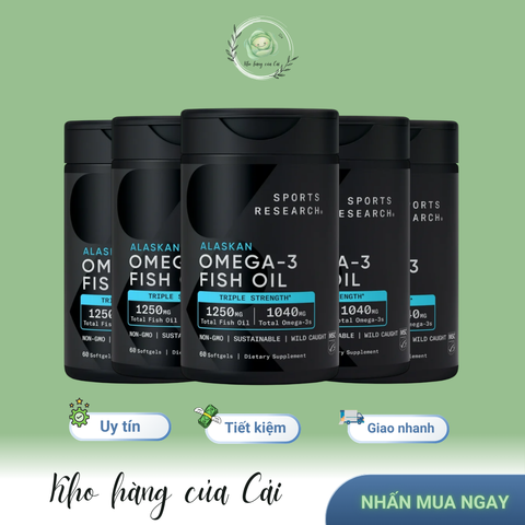 Dầu Cá Omega-3 Triple Strength Sports Research 1250mg - Thực Phẩm Bổ Sung 60 Viên Hỗ Trợ Tim Mạch, Trí Não và Thị Lực
