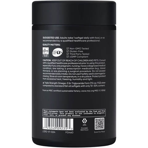 Dầu Cá Omega-3 Triple Strength Sports Research 1250mg - Thực Phẩm Bổ Sung 60 Viên Hỗ Trợ Tim Mạch, Trí Não và Thị Lực