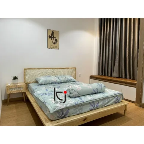 Giường Ngủ Mây Mắt Cáo Rustic Indochine - Chất Liệu Gỗ Thông Tự Nhiên, Kích Thước Đẹp, Freeship HCM