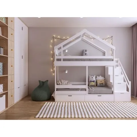 Giường Tầng Hình Ngôi Nhà Cho Bé - Giường Gỗ Tự Nhiên Cao Cấp, Kích Thước 1.2x1.9m, Thiết Kế Đẹp Mắt và An Toàn