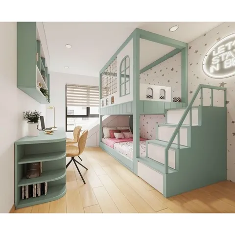 Giường Tầng Hình Ngôi Nhà Cho Bé - Giường Gỗ Tự Nhiên Cao Cấp, Kích Thước 1.2x1.9m, Thiết Kế Đẹp Mắt và An Toàn
