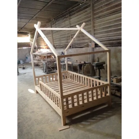 Giường cho bé hình ngôi nhà - Giường ghép công chúa gỗ thông, kích thước 80x150cm, tạo cảm giác thích thú cho trẻ em