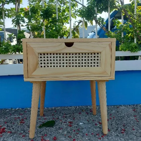 Kệ đầu giường gỗ thông mây mắt cáo - Decor phòng ngủ phong cách hiện đại, chống ẩm, dễ lắp đặt 45x35x52cm