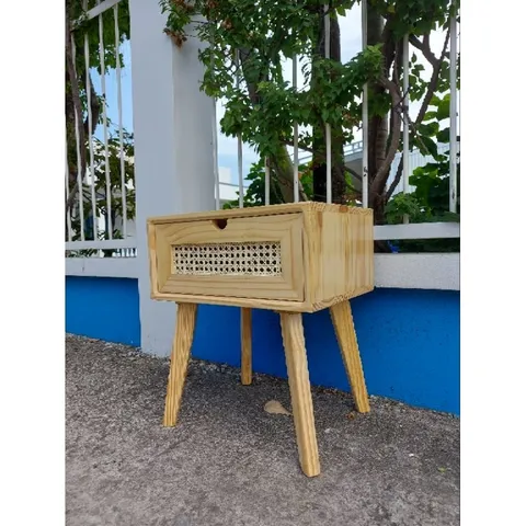 Kệ đầu giường gỗ thông mây mắt cáo - Decor phòng ngủ phong cách hiện đại, chống ẩm, dễ lắp đặt 45x35x52cm