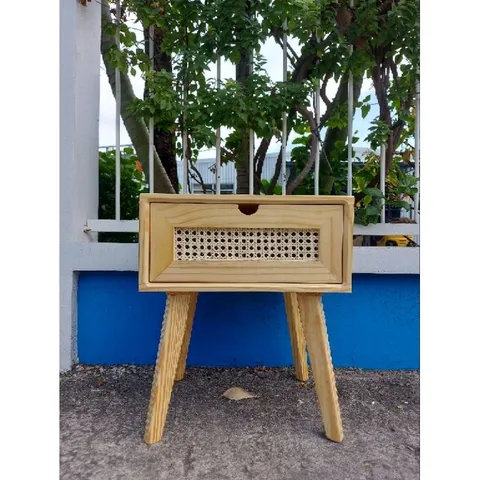 Kệ đầu giường gỗ thông mây mắt cáo - Decor phòng ngủ phong cách hiện đại, chống ẩm, dễ lắp đặt 45x35x52cm