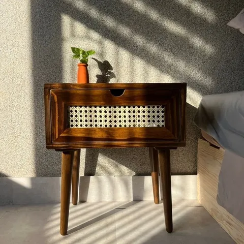 Kệ đầu giường gỗ thông mây mắt cáo - Decor phòng ngủ phong cách hiện đại, chống ẩm, dễ lắp đặt 45x35x52cm