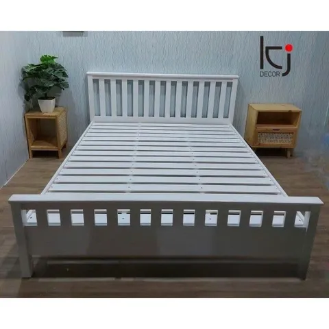 [KID086] Giường gỗ thông cao cấp sơn trắng