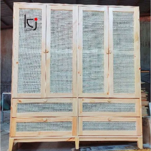 Tủ Quần Áo Cánh Mây 4 Cánh Gỗ Tự Nhiên - Sang Trọng và Nhẹ Nhàng, Kích Thước 180x55x200 cm, Thiết Kế Theo Yêu Cầu