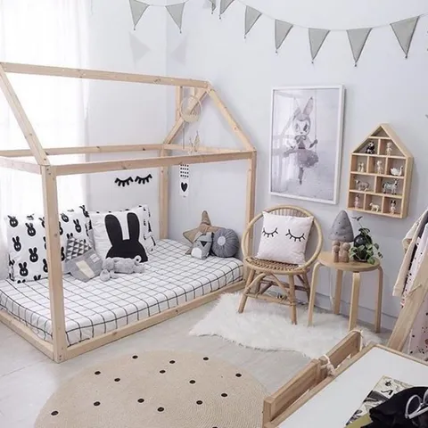 Giường Ngôi Nhà Cho Bé - Giường Gỗ Thông 100x160cm An Toàn và Thẩm Mỹ, Dễ Dàng Lắp Đặt, Thích Hợp Cho Bé Yêu