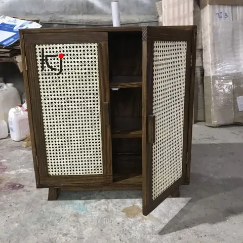 Tủ Giày Gỗ Tự Nhiên Thoáng Khí - Tủ Giày Mây Mắt Cáo 3 Ngăn, Chất Liệu Gỗ Thông Walnut Chống Ẩm, Kiểu Dáng Hiện Đại