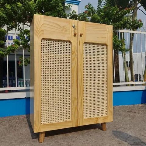 Tủ Giày Gỗ Thông Mây Tự Nhiên - Tủ Đựng Giày Cổ Điển Với Nhiều Ngăn Tiện Lợi - Kích Thước 80x35x110cm