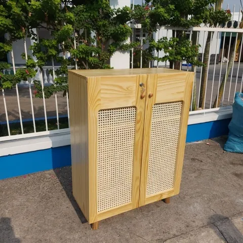 Tủ Giày Gỗ Thông Mây Tự Nhiên - Tủ Đựng Giày Cổ Điển Với Nhiều Ngăn Tiện Lợi - Kích Thước 80x35x110cm