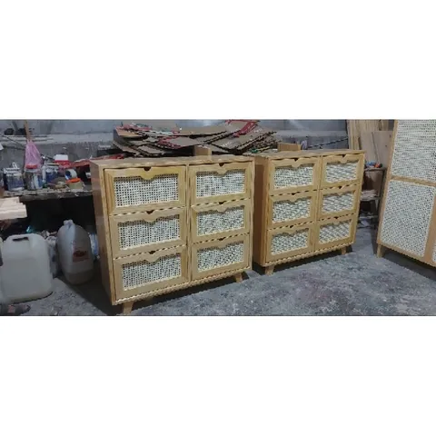 Tủ Mây Vintage 6 Ngăn Kéo Ki Décor - Tủ Đồ Gỗ Thông Chất Lượng Cao, Phong Cách Cổ Điển 100x35x80cm