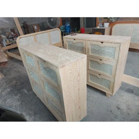 Tủ Mây Vintage 6 Ngăn Kéo Ki Décor - Tủ Đồ Gỗ Thông Chất Lượng Cao, Phong Cách Cổ Điển 100x35x80cm