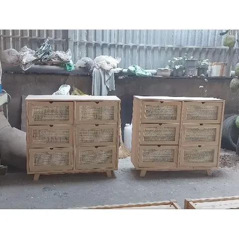 Tủ Mây Vintage 6 Ngăn Kéo Ki Décor - Tủ Đồ Gỗ Thông Chất Lượng Cao, Phong Cách Cổ Điển 100x35x80cm
