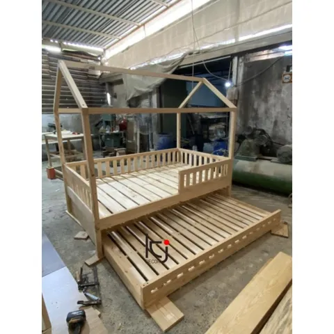 Giường Tầng Kéo Hình Ngôi Nhà Cho Bé - Gỗ Thông Nhập Khẩu, Kích Thước Lên Đến 1.2x2m - Thiết Kế An Toàn và Tiện Lợi