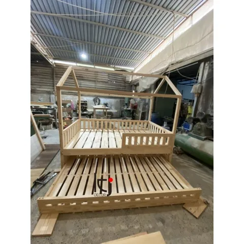 Giường Tầng Kéo Hình Ngôi Nhà Cho Bé - Gỗ Thông Nhập Khẩu, Kích Thước Lên Đến 1.2x2m - Thiết Kế An Toàn và Tiện Lợi