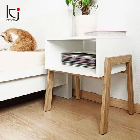 Kệ Tủ Đầu Giường Gỗ Thông Tự Nhiên 45x35x60cm - Chân Xéo, Sơn PU Chống Ẩm Mốc, Phụ Kiện Lắp Ráp Có Sẵn