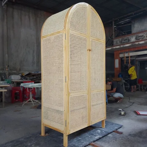 Tủ quần áo mây tre Indochine phong cách vintage - Gỗ thông tự nhiên, decor phòng ngủ, phù hợp cho homestay và không gian sống hiện đại