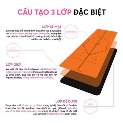 Thảm Tập Yoga Cao Su LOUIS DIAMOND 183x68x0.5cm - Chống Thấm, Đường Khắc Tiện Dụng, Tặng Kèm Túi Đựng Chất Lượng Cao
