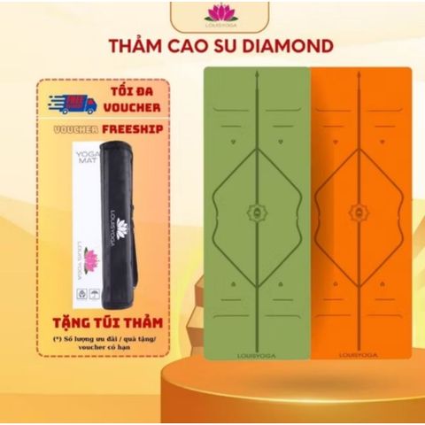 Thảm Tập Yoga Cao Su LOUIS DIAMOND 183x68x0.5cm - Chống Thấm, Đường Khắc Tiện Dụng, Tặng Kèm Túi Đựng Chất Lượng Cao