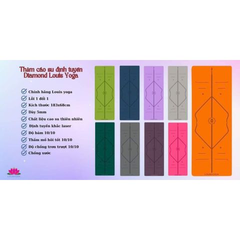 Thảm Tập Yoga Cao Su LOUIS DIAMOND 183x68x0.5cm - Chống Thấm, Đường Khắc Tiện Dụng, Tặng Kèm Túi Đựng Chất Lượng Cao