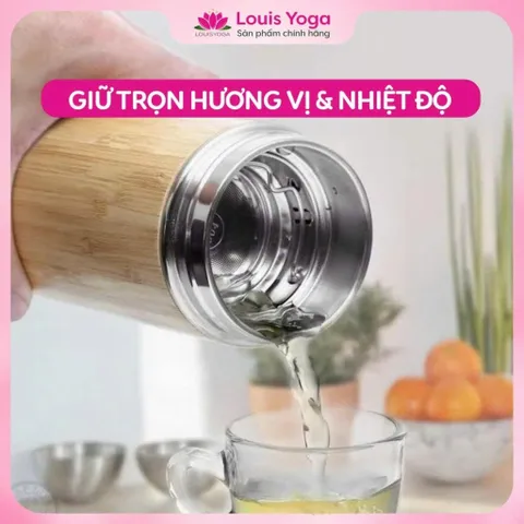 Bình Nước Giữ Nhiệt 450ml Louis Yoga - Vỏ Tre Sang Trọng, Inox 304 An Toàn, Giữ Nhiệt Lâu, Tiện Lợi Mọi Nơi