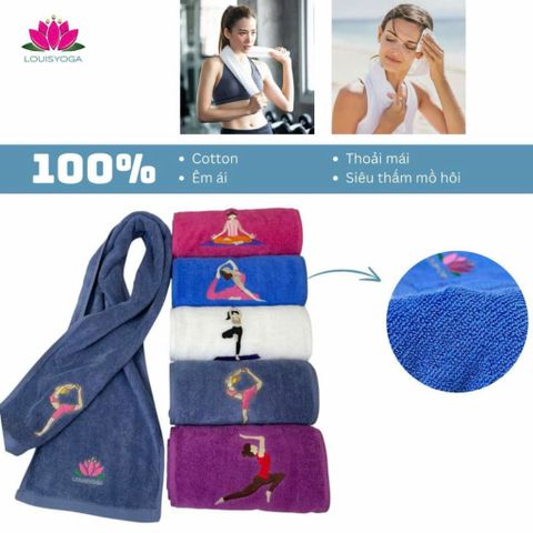 Khăn Cotton Thể Thao LOUIS YOGA Thấm Hút Mồ Hôi - Hình Cô Gái Tập Yoga - Phụ Kiện Tập Gym Chất Lượng Cao