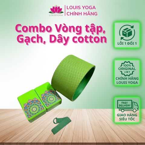 Combo Vòng Tập Yoga lớn 20cm - 2 Gạch Mandala LOUIS YOGA & 1 Dây Cotton 1m8 - Dụng Cụ Hỗ Trợ Tập Yoga Chuyên Nghiệp