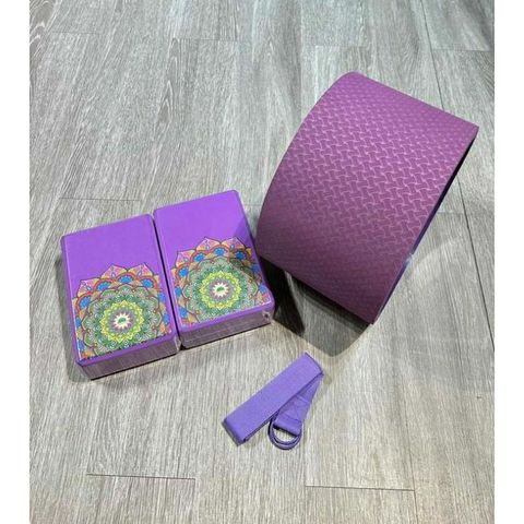 Combo Vòng Tập Yoga lớn 20cm - 2 Gạch Mandala LOUIS YOGA & 1 Dây Cotton 1m8 - Dụng Cụ Hỗ Trợ Tập Yoga Chuyên Nghiệp