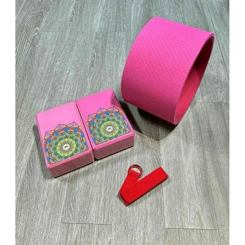Combo Vòng Tập Yoga lớn 20cm - 2 Gạch Mandala LOUIS YOGA & 1 Dây Cotton 1m8 - Dụng Cụ Hỗ Trợ Tập Yoga Chuyên Nghiệp